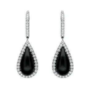 18ct White Gold Whitby Jet 0.73ct Diamond Pear Drop Earrings