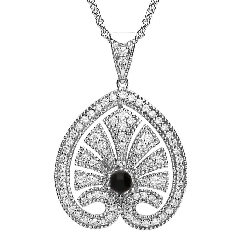 18ct White Gold Whitby Jet 0.85ct Diamond Style & Fashion Leaf Necklace