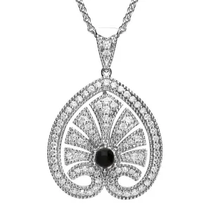 18ct White Gold Whitby Jet 0.85ct Diamond Style & Fashion Leaf Necklace