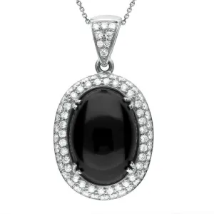 18ct White Gold Whitby Jet 1.57ct Diamond Large Oval Necklace