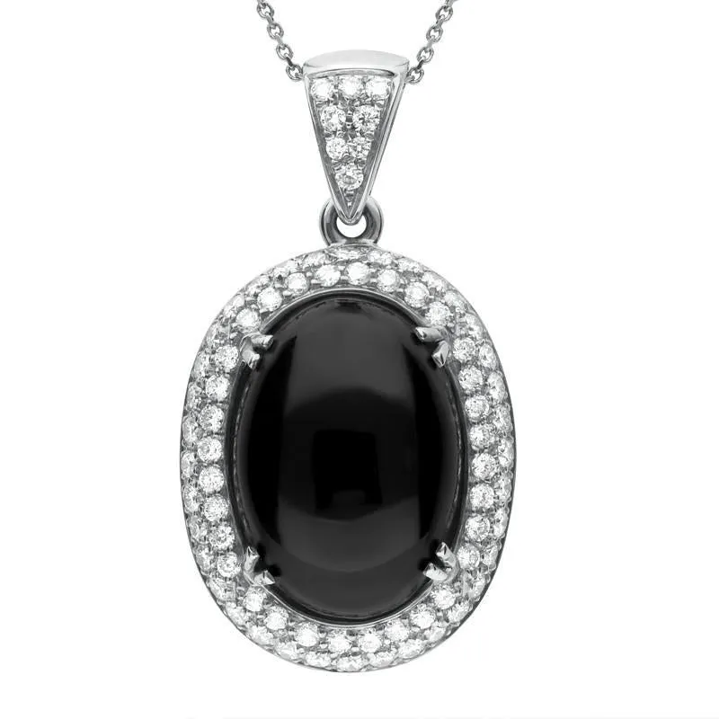 18ct White Gold Whitby Jet 1.57ct Diamond Large Oval Necklace