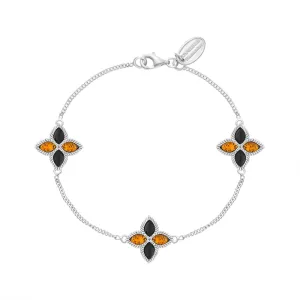 18ct White Gold Whitby Jet And Amber Eden Marquise Flower Bracelet