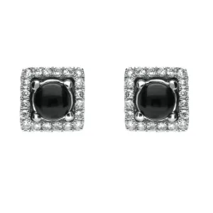 18ct White Gold Whitby Jet and Diamond Adjustable Earrings