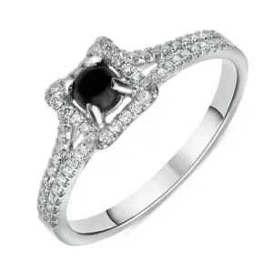 18ct White Gold Whitby Jet and Diamond Claw Set Centre Ring