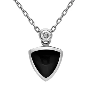 18ct White Gold Whitby Jet and Diamond Curved Triangle Necklace