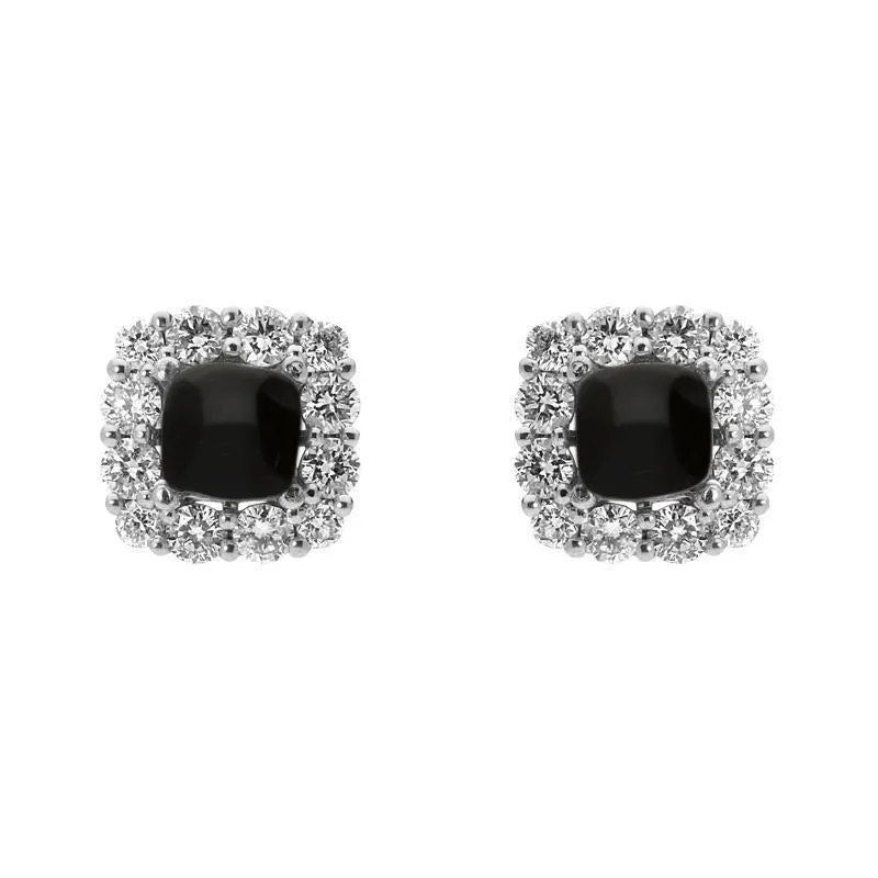 18ct White Gold Whitby Jet and Diamond Cushion Stud Earrings