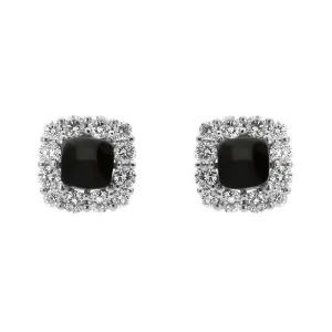 18ct White Gold Whitby Jet and Diamond Cushion Stud Earrings
