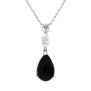 18ct White Gold Whitby Jet and Diamond Drop Necklace
