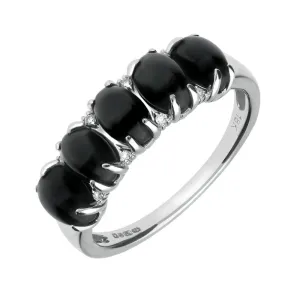 18ct White Gold Whitby Jet and Diamond Five Stone Half Eternity Ring