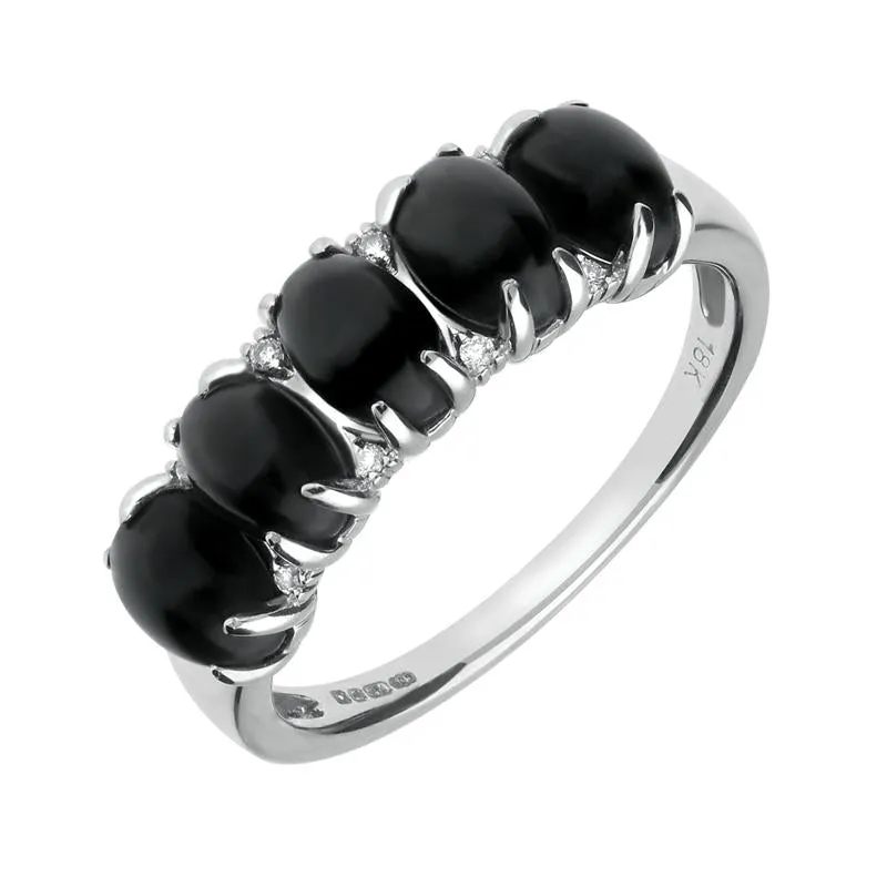 18ct White Gold Whitby Jet and Diamond Five Stone Half Eternity Ring