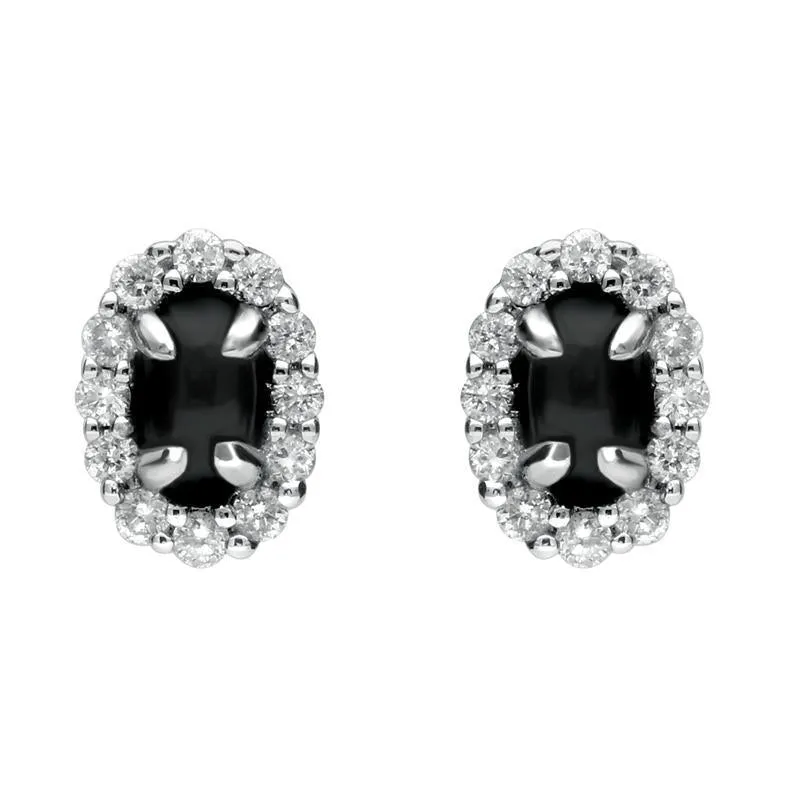 18ct White Gold Whitby Jet and Diamond Oval Stud Earrings