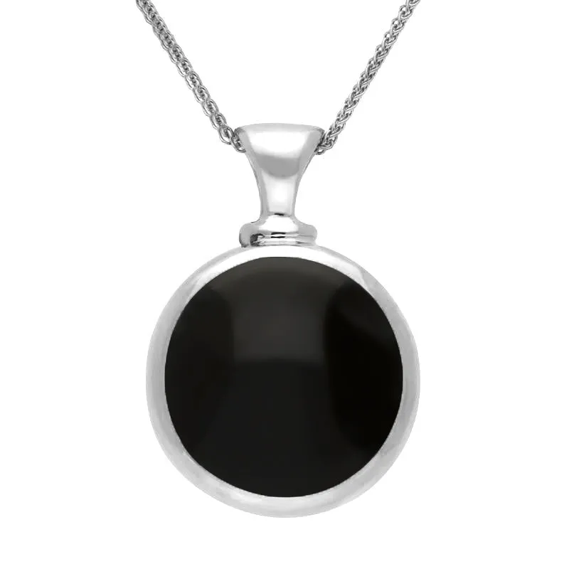 18ct White Gold Whitby Jet Blue John Double Sided Round Dinky Fob Necklace