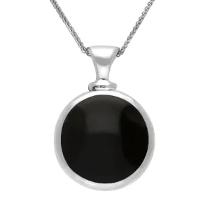 18ct White Gold Whitby Jet Blue John Double Sided Round Dinky Fob Necklace
