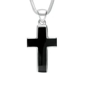 18ct White Gold Whitby Jet Channel Set Cross Necklace