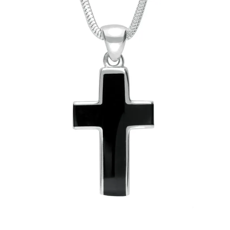 18ct White Gold Whitby Jet Channel Set Cross Necklace