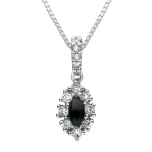 18ct White Gold Whitby Jet Diamond Faceted Marquise Necklace
