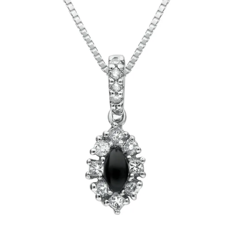 18ct White Gold Whitby Jet Diamond Faceted Marquise Necklace
