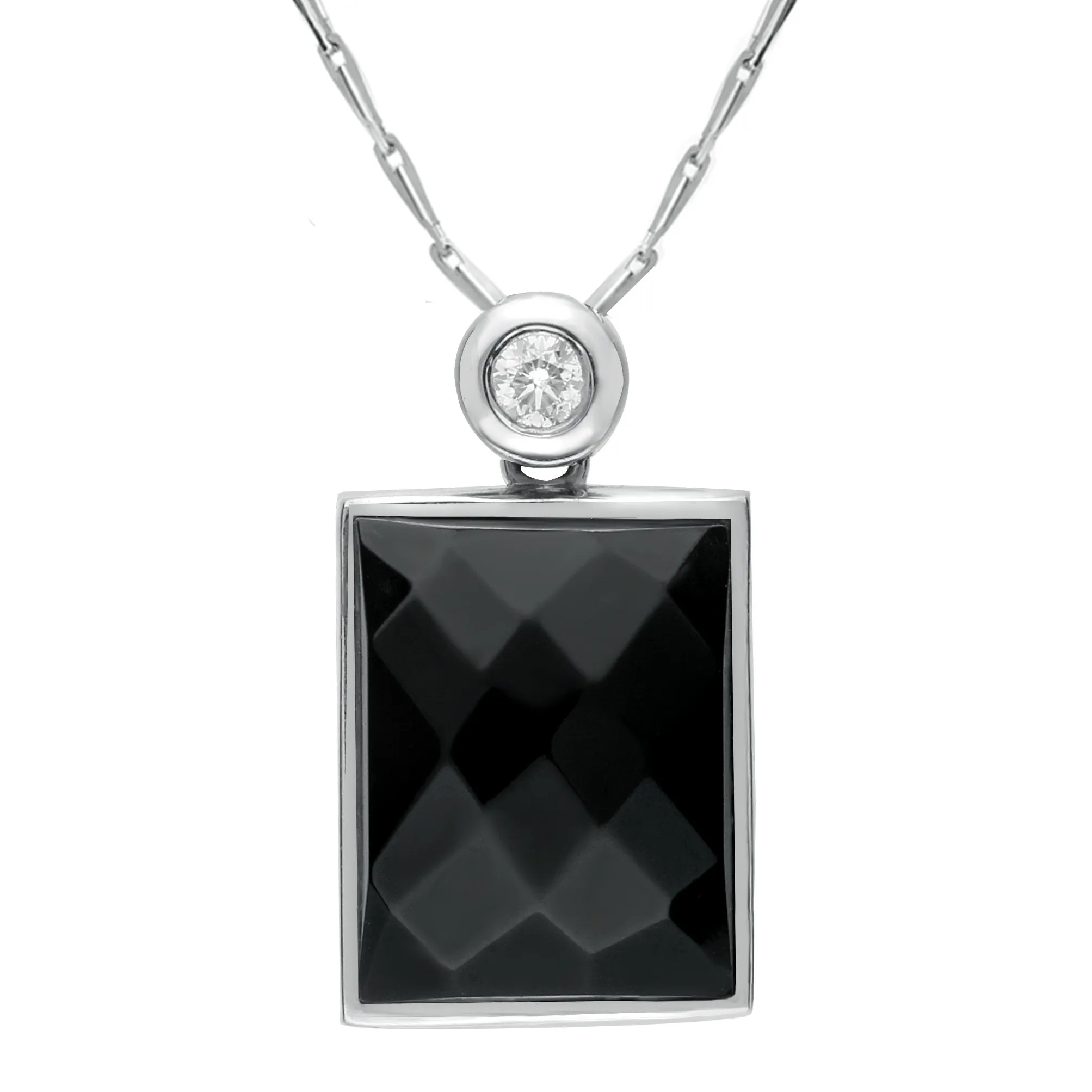 18ct White Gold Whitby Jet Diamond Faceted Oblong Necklace D