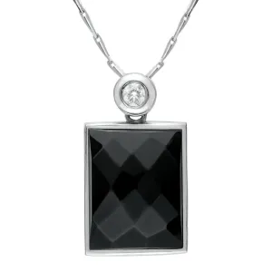 18ct White Gold Whitby Jet Diamond Faceted Oblong Necklace D