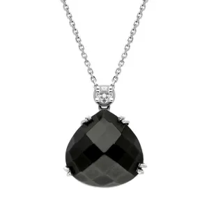 18ct White Gold Whitby Jet Diamond Faceted Pear Necklace D