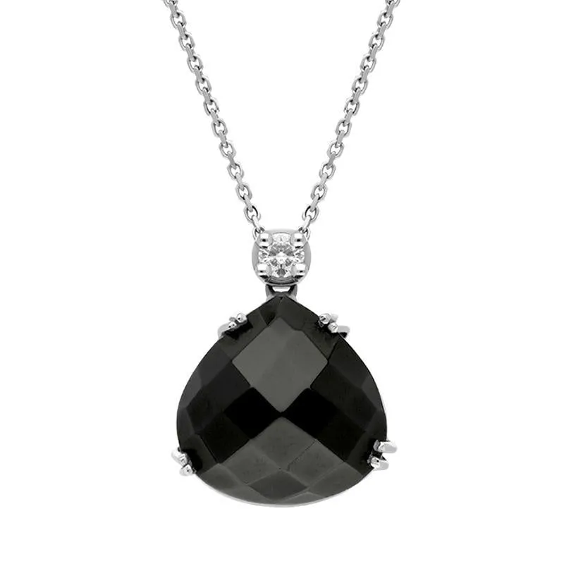 18ct White Gold Whitby Jet Diamond Faceted Pear Necklace D