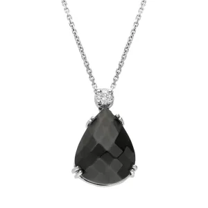 18ct White Gold Whitby Jet Diamond Faceted Small Pear Necklace