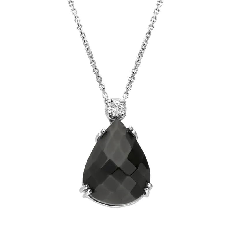 18ct White Gold Whitby Jet Diamond Faceted Small Pear Necklace