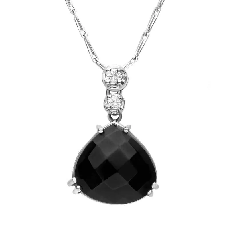 18ct White Gold Whitby Jet Diamond Faceted Triangle Necklace D
