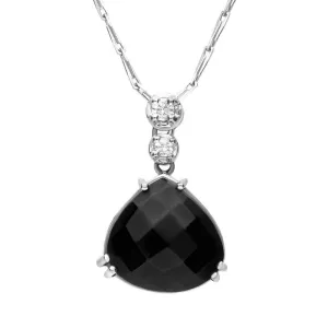 18ct White Gold Whitby Jet Diamond Faceted Triangle Necklace D