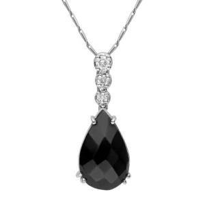 18ct White Gold Whitby Jet Diamond Graduating Claw Set Pear Necklace D D