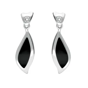 18ct White Gold Whitby Jet Diamond Leaf Shape Earrings D