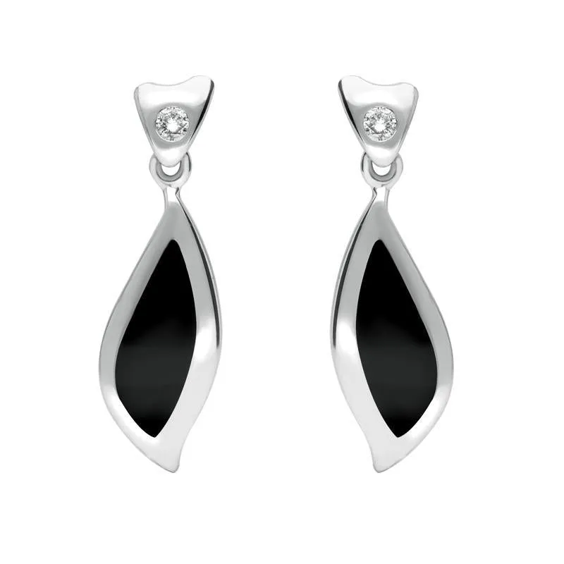 18ct White Gold Whitby Jet Diamond Leaf Shape Earrings D