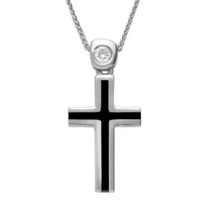 18ct White Gold Whitby Jet Diamond Medium Cross Necklace D