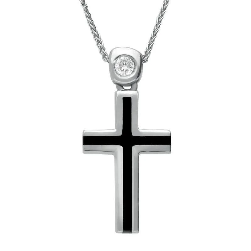 18ct White Gold Whitby Jet Diamond Medium Cross Necklace D