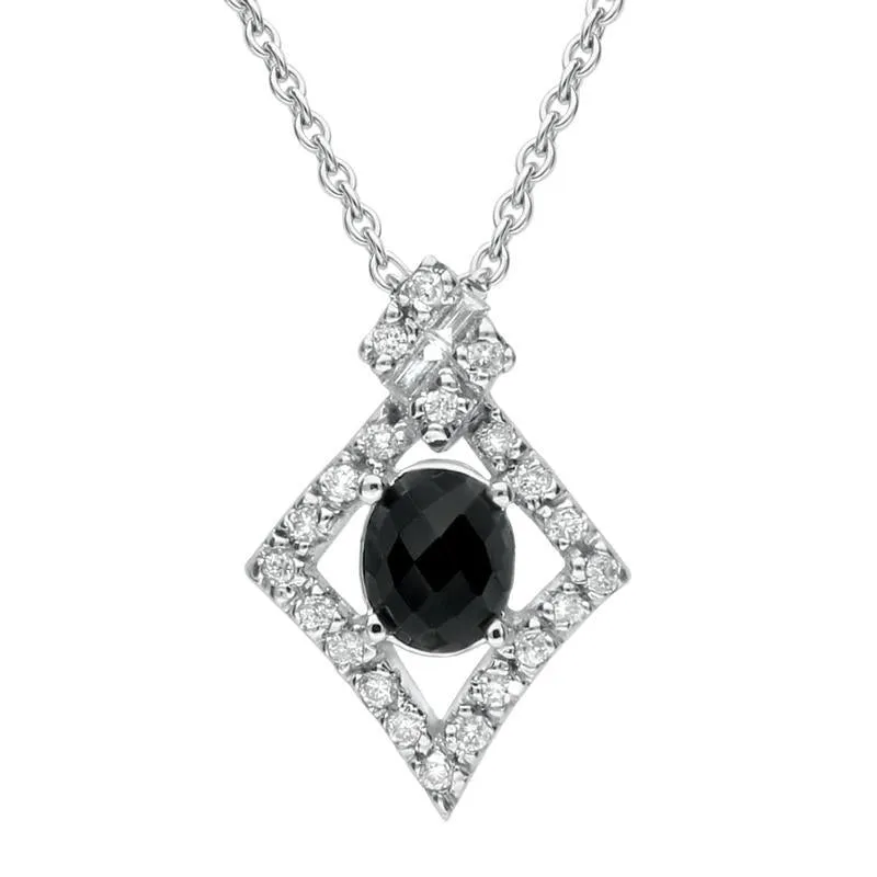 18ct White Gold Whitby Jet Diamond Pave Set Faceted Necklace D