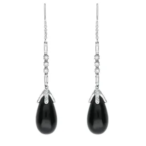 18ct White Gold Whitby Jet Diamond Pear Drop Earrings D