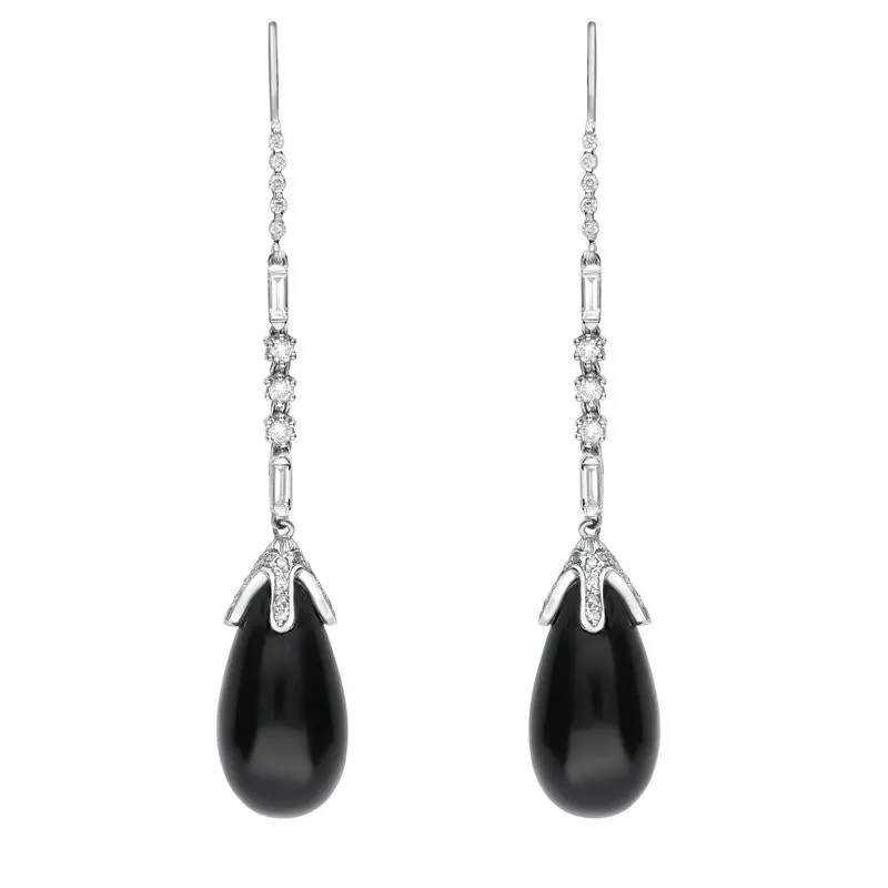 18ct White Gold Whitby Jet Diamond Pear Drop Earrings D