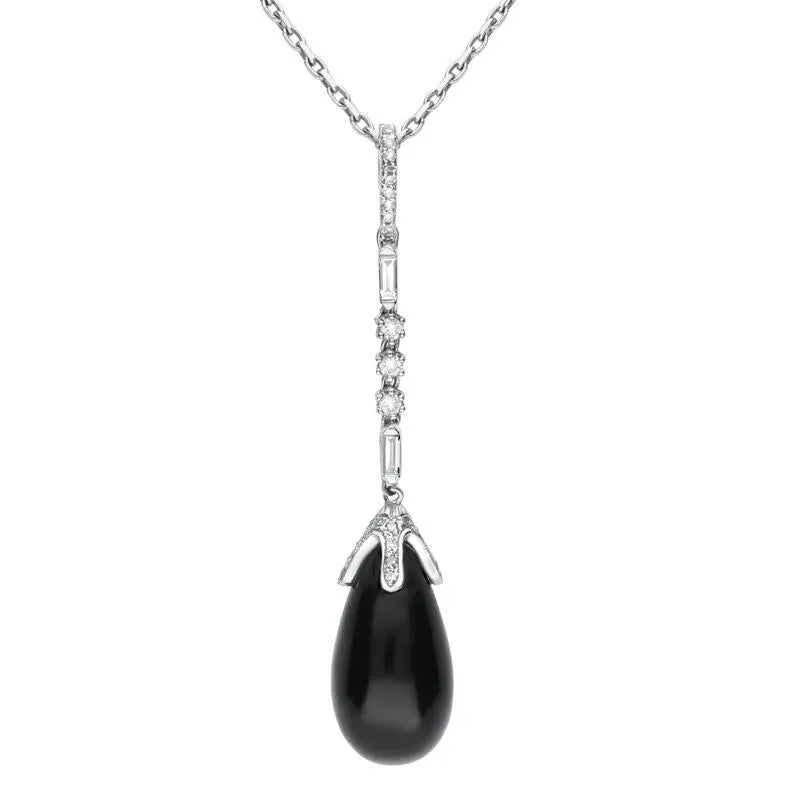 18ct White Gold Whitby Jet Diamond Pear Drop Necklace
