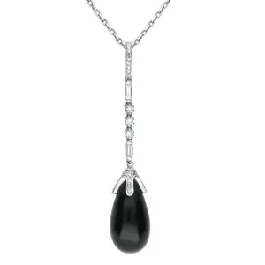 18ct White Gold Whitby Jet Diamond Pear Drop Necklace
