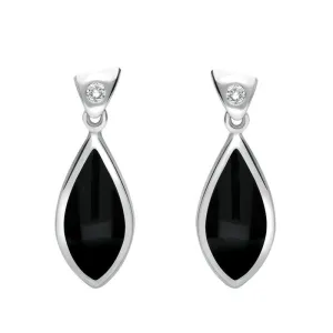 18ct White Gold Whitby Jet Diamond Pointed Pear Drop Earrings D