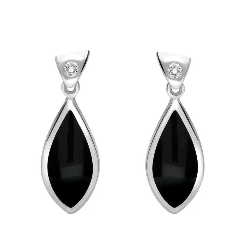 18ct White Gold Whitby Jet Diamond Pointed Pear Drop Earrings D