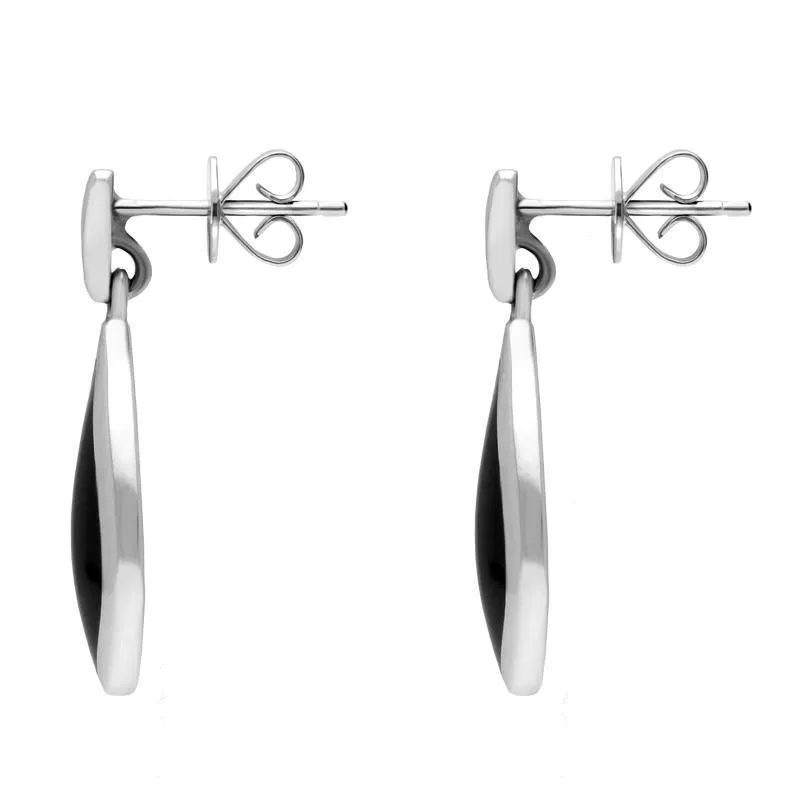 18ct White Gold Whitby Jet Diamond Pointed Pear Drop Earrings D