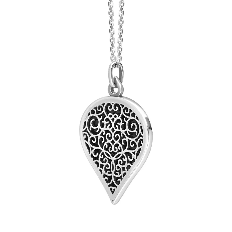 18ct White Gold Whitby Jet Flore Filigree Large Heart Necklace