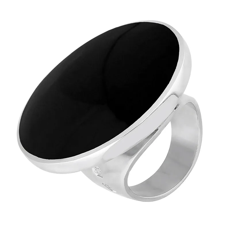18ct White Gold Whitby Jet Hallmark Large Round Ring