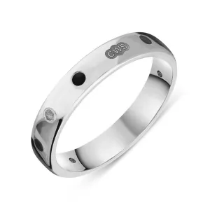 18ct White Gold Whitby Jet King's Coronation Hallmark 4mm Ring D