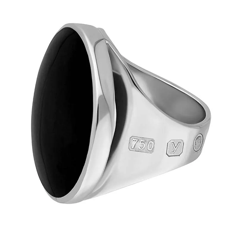 18ct White Gold Whitby Jet King's Coronation Hallmark Medium Round Ring D