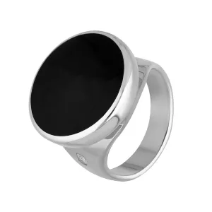 18ct White Gold Whitby Jet King's Coronation Hallmark Small Round Ring D