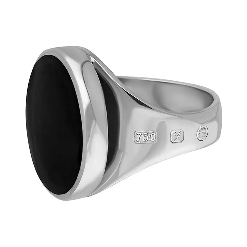18ct White Gold Whitby Jet King's Coronation Hallmark Small Round Ring D