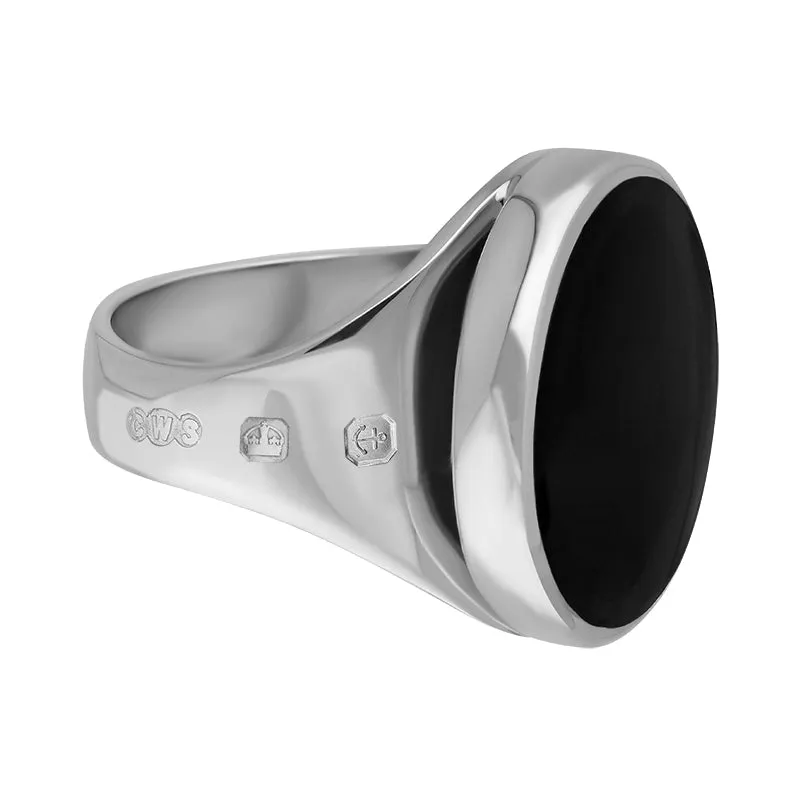 18ct White Gold Whitby Jet King's Coronation Hallmark Small Round Ring D