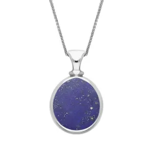18ct White Gold Whitby Jet Lapis Lazuli Small Double Sided Pear Fob Necklace
